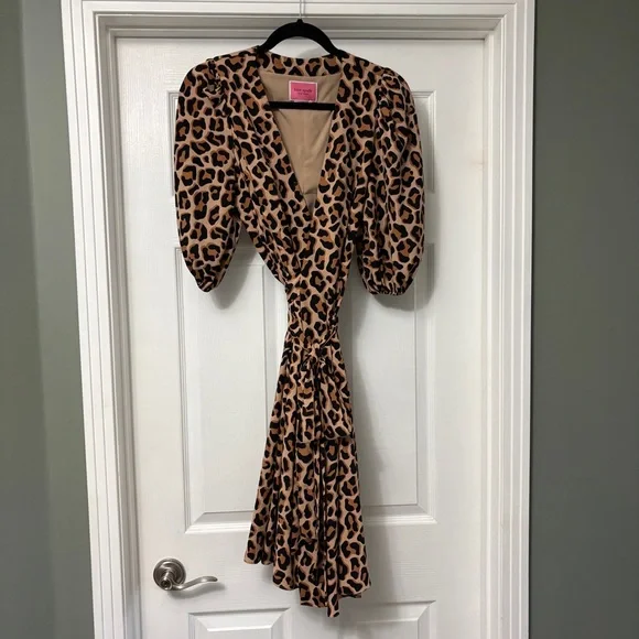 Kate Spade Brown Leopard Print Midi Wrap Dress - Picture 3 of 5